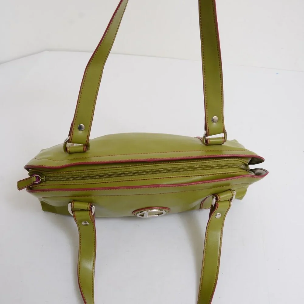 Nine West Green Pink Vegan‎ Leather Satchel Handbag Purse Retro Twee Colorful